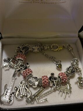 Musical Charm Bracelet with Pink Crystal Beads
